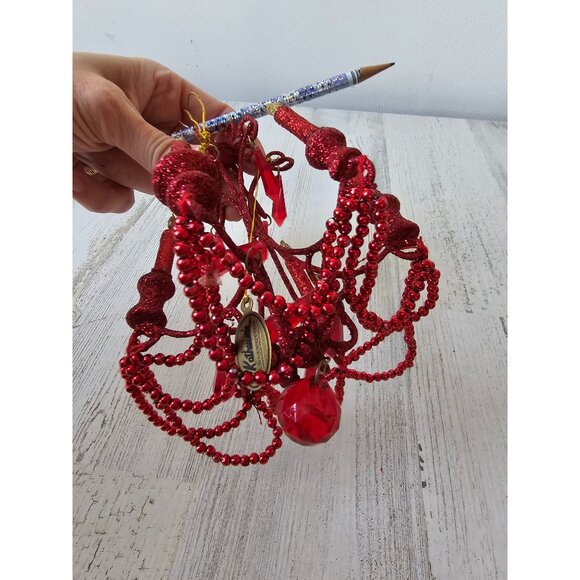 Katherine's collection red glitter chandelier beaded ornament mini as is - Picture 7 of 7